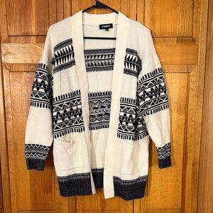 Express white and navy Patterned Cardigan